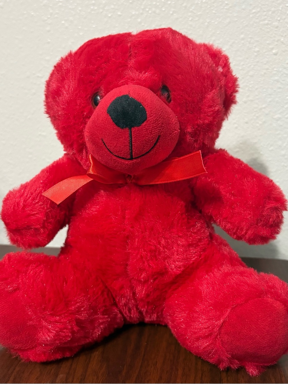 Plush In A Rush Bright Red Teddy Bear Plush Ribbon Bow 9"